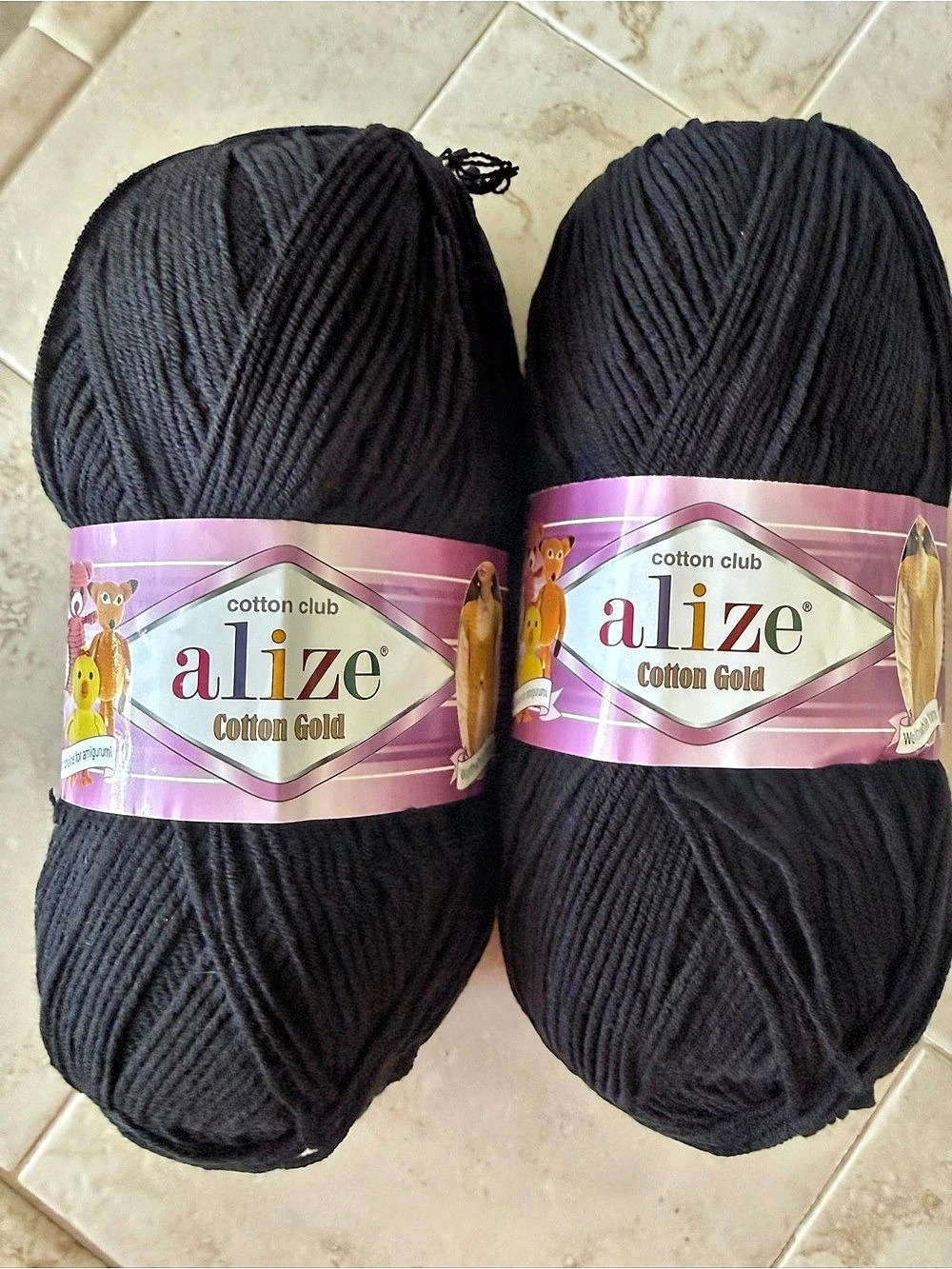 Alize Cotton Gold Cotton/Acrylic Blend Yarn Black 2-Skein Set NWT
